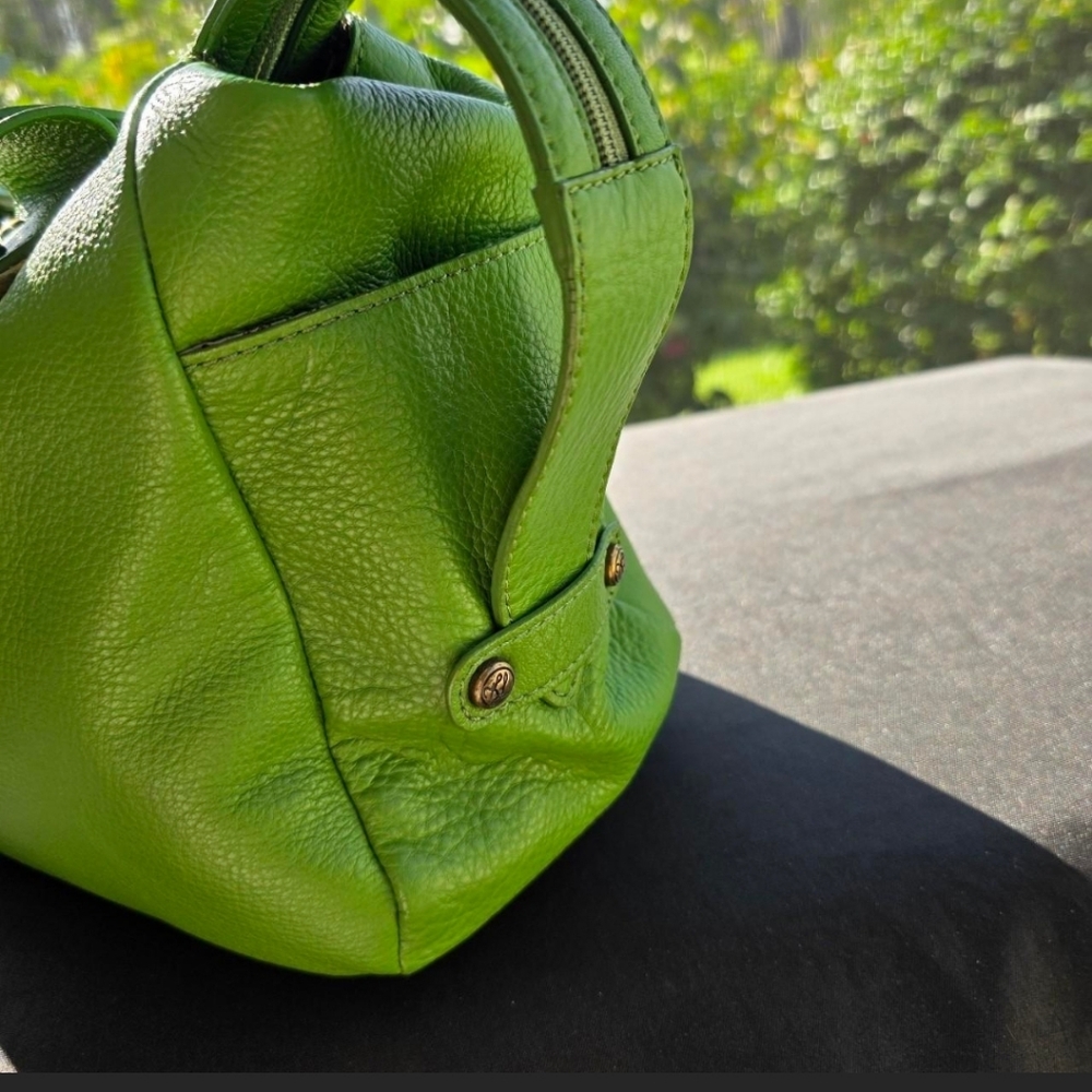 Green Leather Boho Shoulder Bag Kate Landry Studded Tassel Artisan Purse - Picture 5 of 8